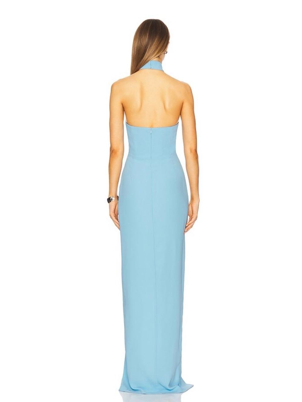 Amanda Uprichard Revolve Queen Pacific Blue Halter Neck Slit Sheath Gown Small - Picture 2 of 9